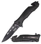 4.75" Closed Black Aluminum Handle Tactical Rescue Spring Assist Knife
