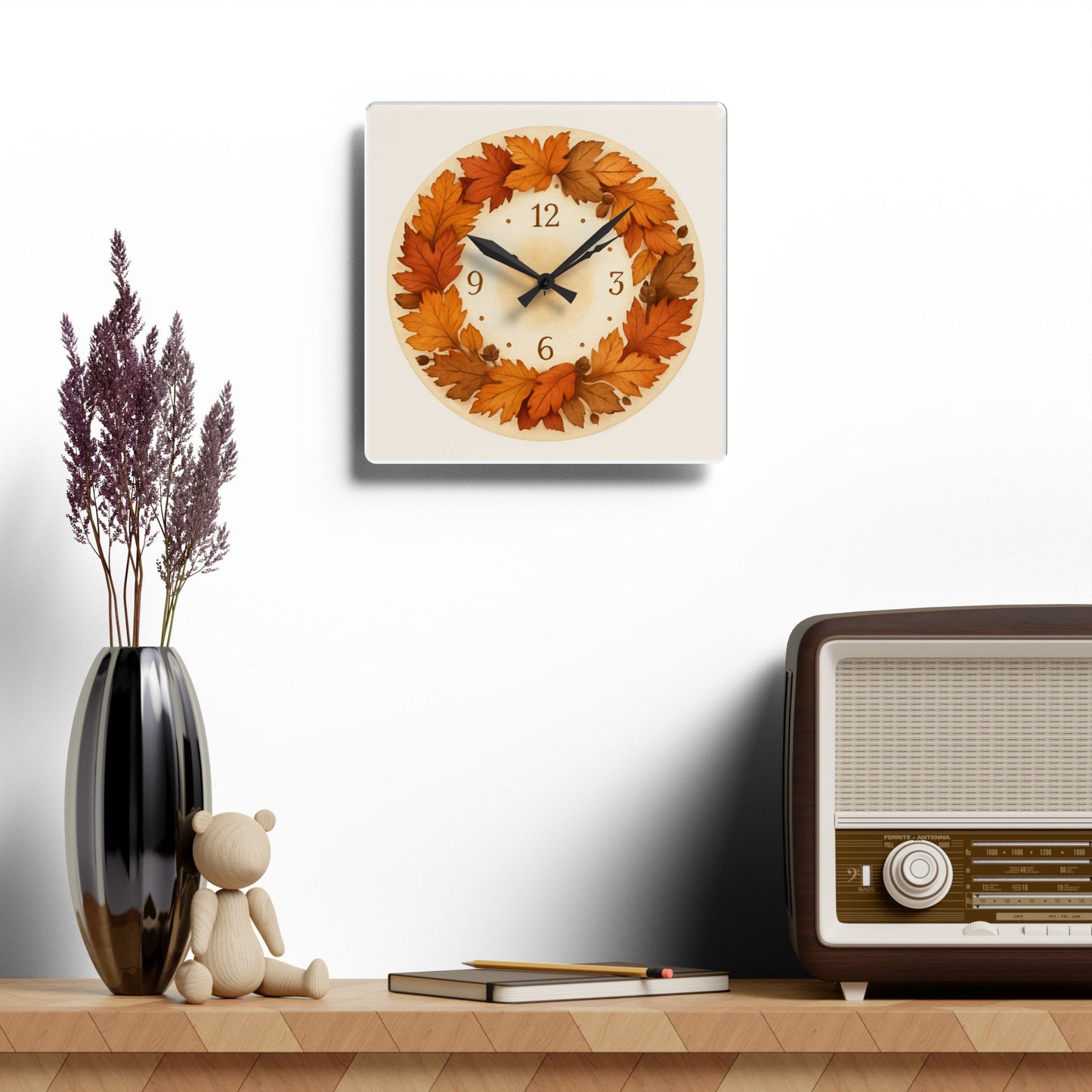 Autumn Leaves Acrylic Wall Clock - Perfect for Home Decor, Fall Gift, Seasonal Accent, Modern Design, Cozy Atmosphere