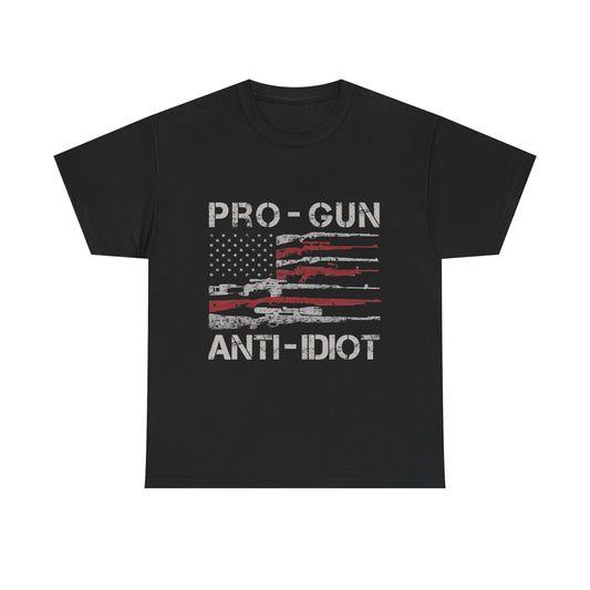 Pro-Gun, Anti-Idiot, Casual Wear, Freedom Apparel, Gift for Gun Enthusiasts, Patriotic T-Shirt, Unisex Heavy Cotton Tee