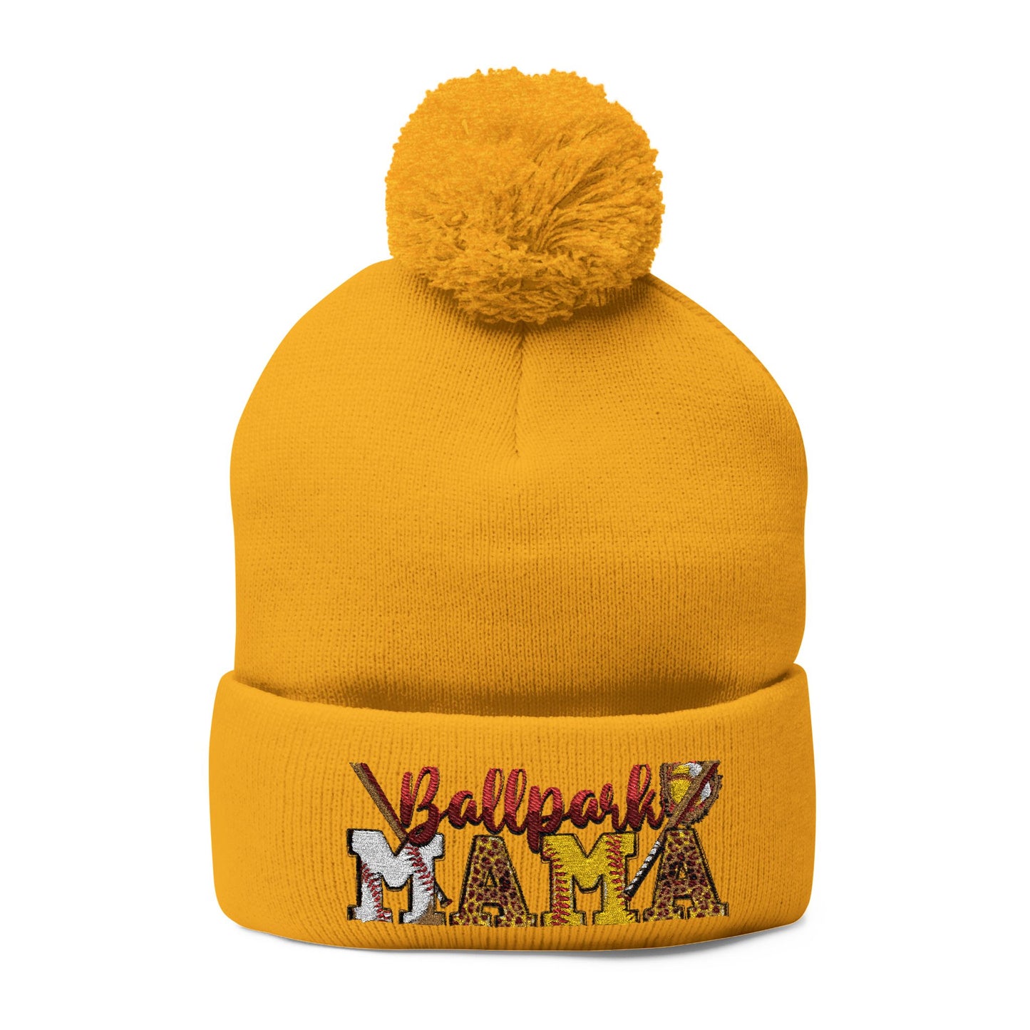 Embroidered 'Ballpark Mama' Pom Pom Knit Cap – Cozy Baseball Mom Beanie