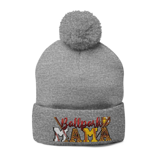 Embroidered 'Ballpark Mama' Pom Pom Knit Cap – Cozy Baseball Mom Beanie