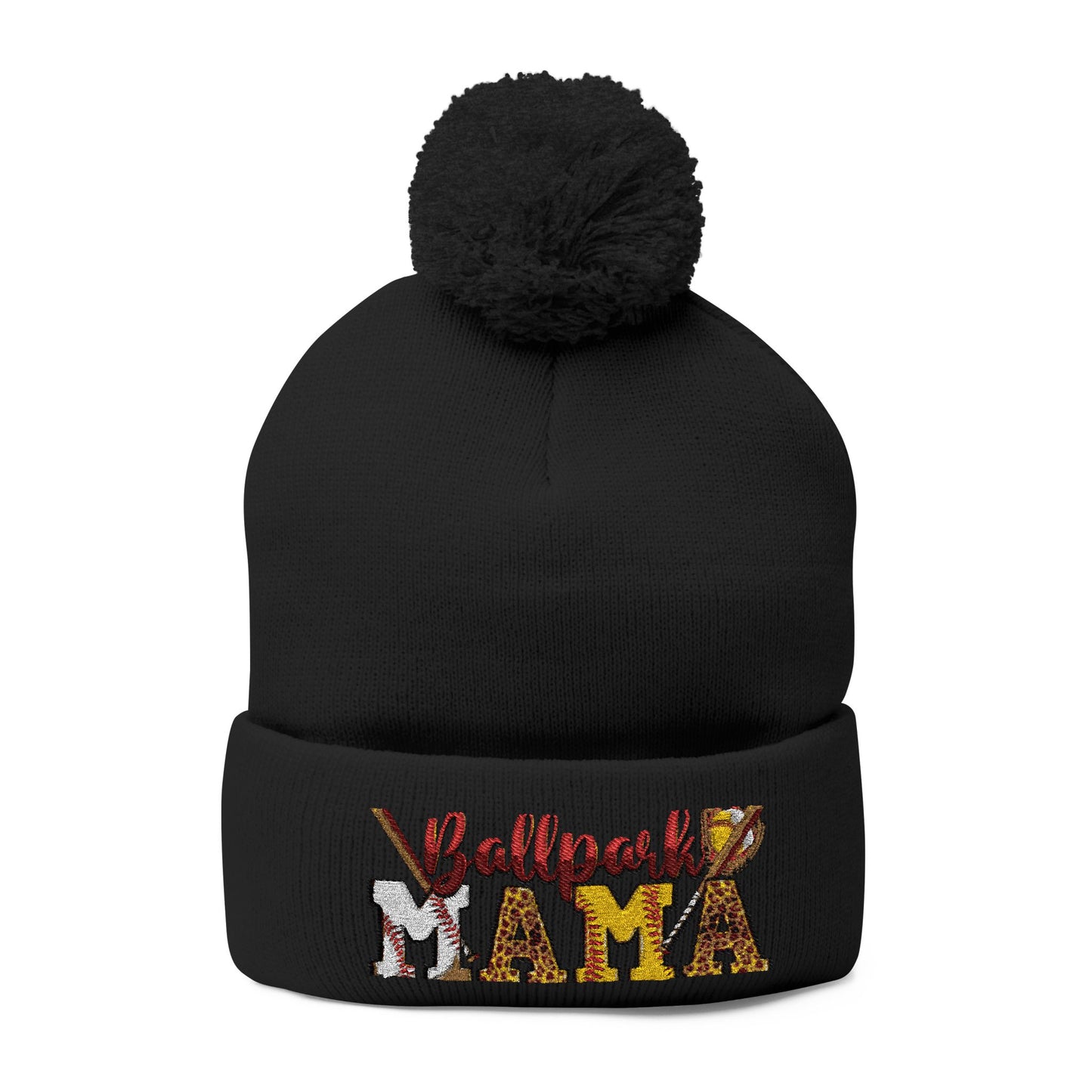 Embroidered 'Ballpark Mama' Pom Pom Knit Cap – Cozy Baseball Mom Beanie