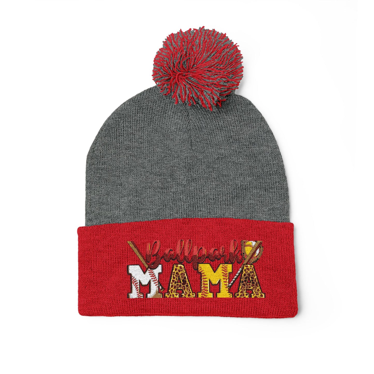 Embroidered 'Ballpark Mama' Pom Pom Knit Cap – Cozy Baseball Mom Beanie
