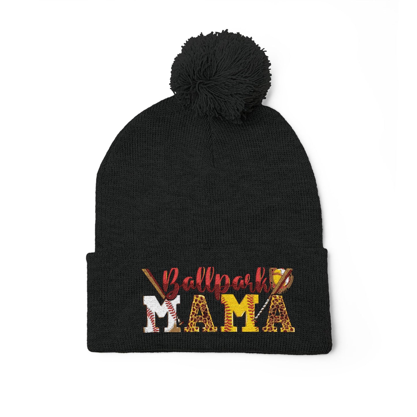 Embroidered 'Ballpark Mama' Pom Pom Knit Cap – Cozy Baseball Mom Beanie