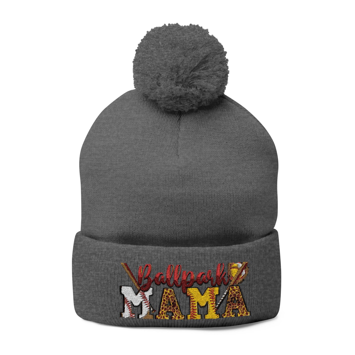 Embroidered 'Ballpark Mama' Pom Pom Knit Cap – Cozy Baseball Mom Beanie