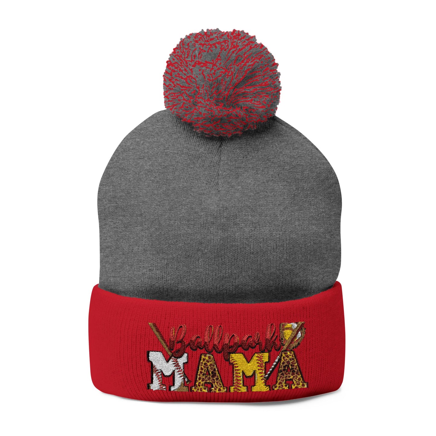 Embroidered 'Ballpark Mama' Pom Pom Knit Cap – Cozy Baseball Mom Beanie