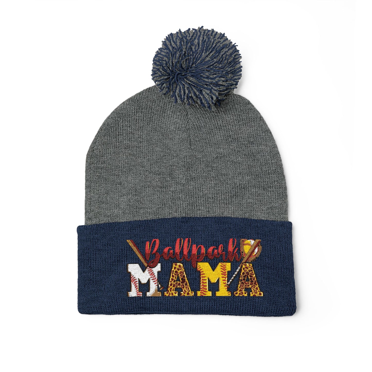 Embroidered 'Ballpark Mama' Pom Pom Knit Cap – Cozy Baseball Mom Beanie