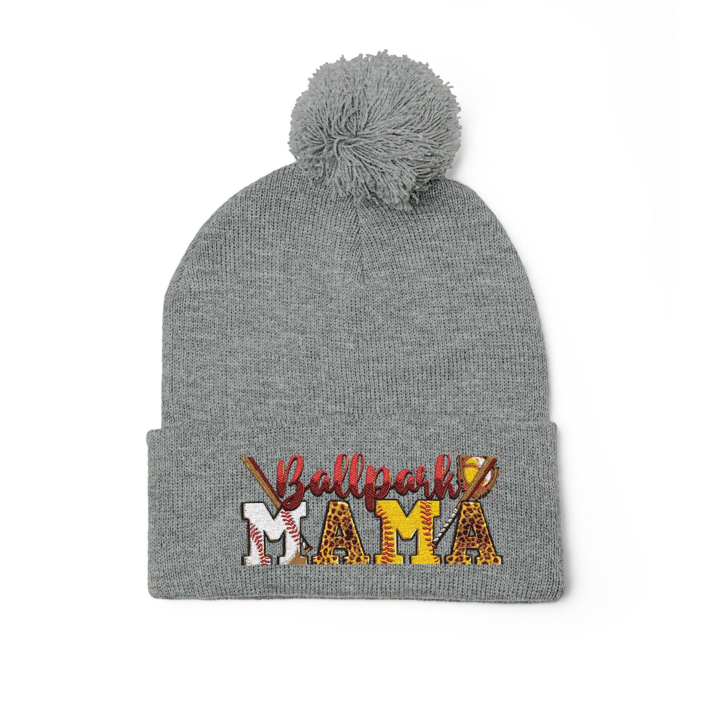 Embroidered 'Ballpark Mama' Pom Pom Knit Cap – Cozy Baseball Mom Beanie
