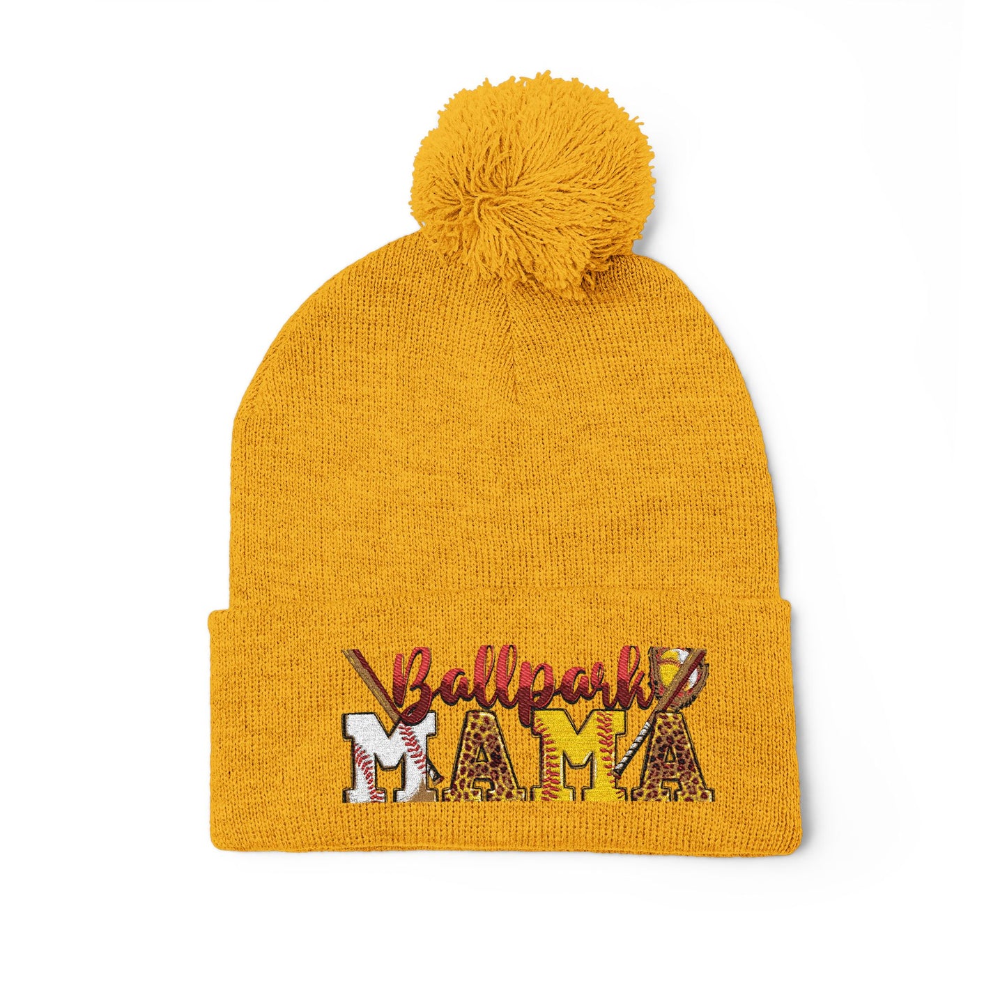 Embroidered 'Ballpark Mama' Pom Pom Knit Cap – Cozy Baseball Mom Beanie