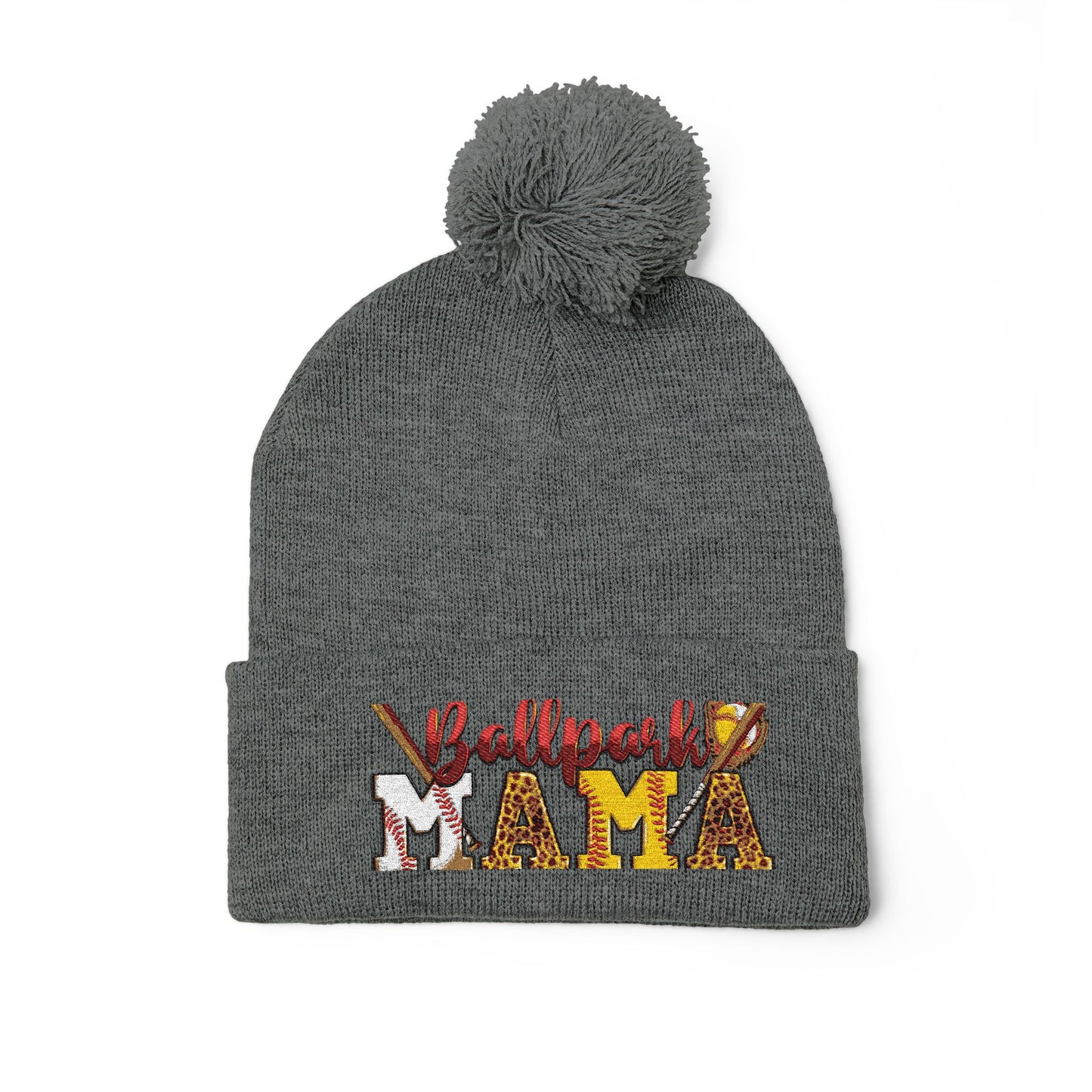 Embroidered 'Ballpark Mama' Pom Pom Knit Cap – Cozy Baseball Mom Beanie