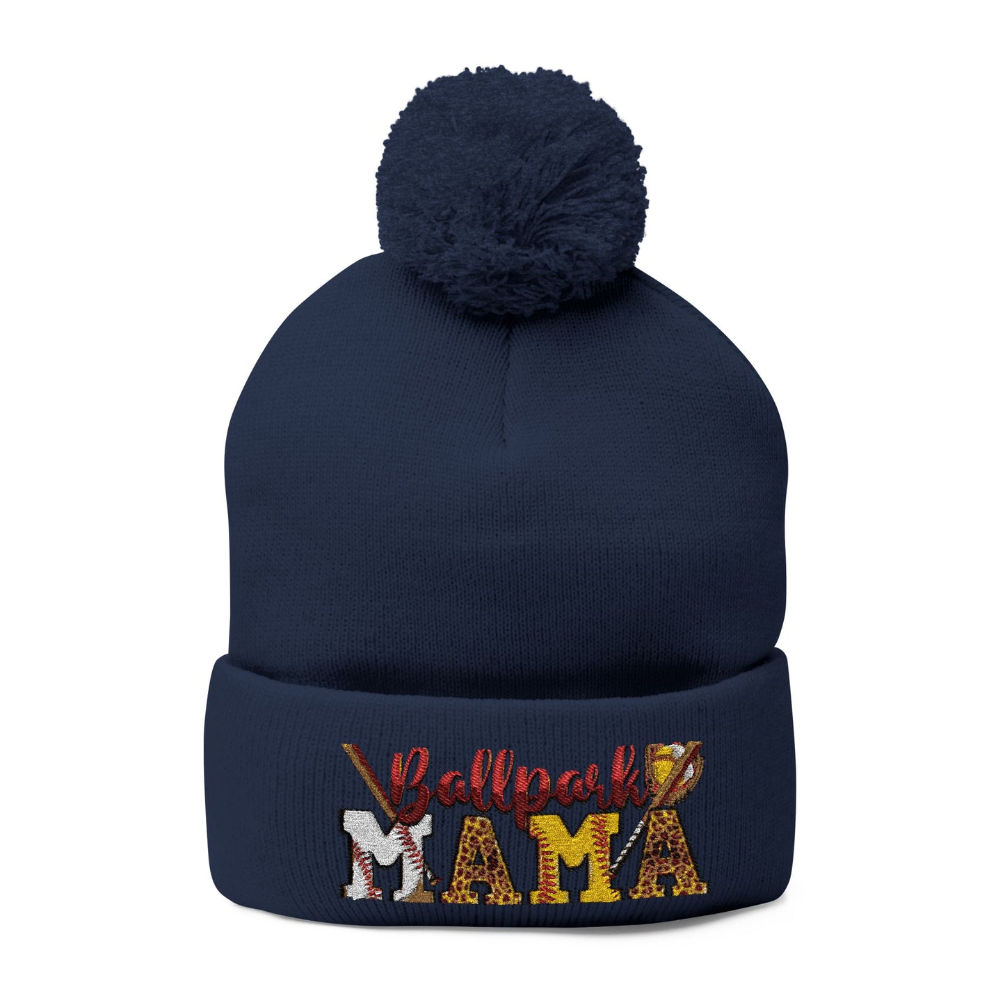 Embroidered 'Ballpark Mama' Pom Pom Knit Cap – Cozy Baseball Mom Beanie