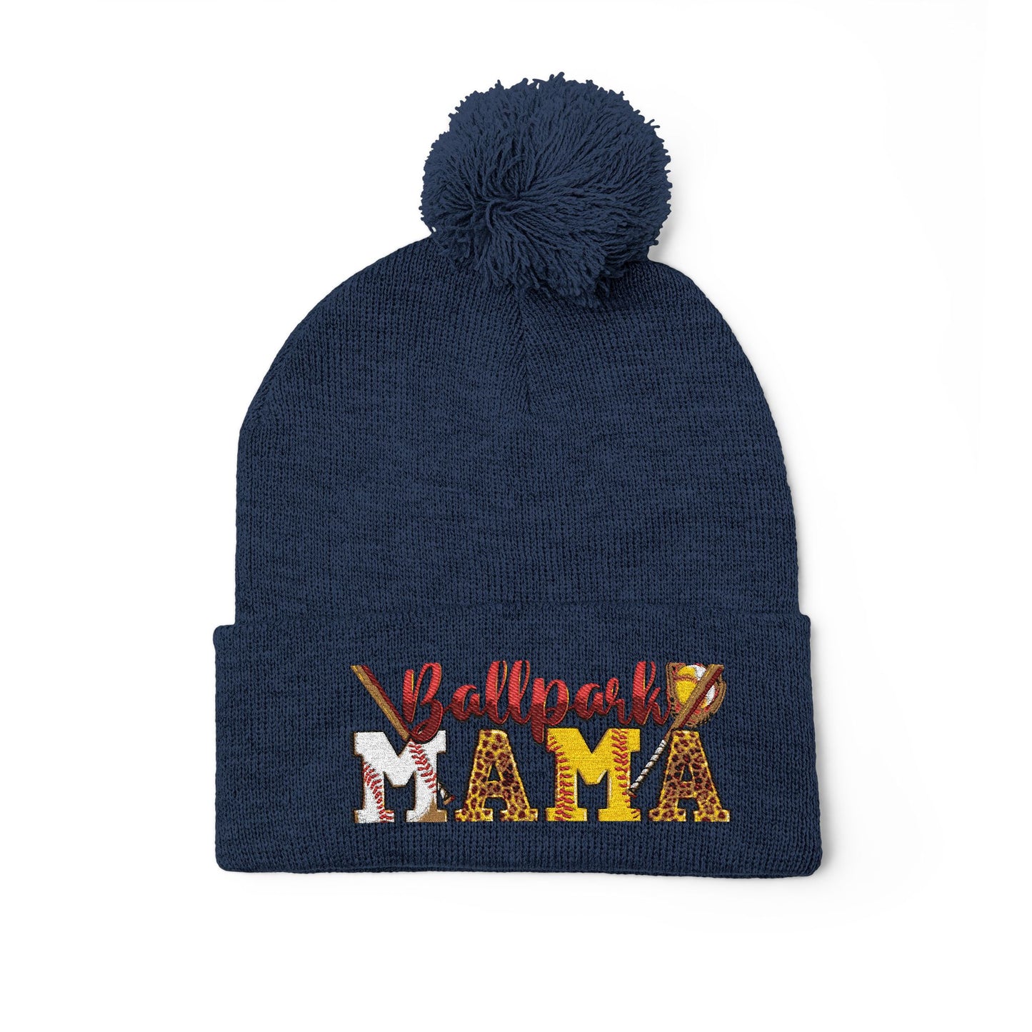 Embroidered 'Ballpark Mama' Pom Pom Knit Cap – Cozy Baseball Mom Beanie