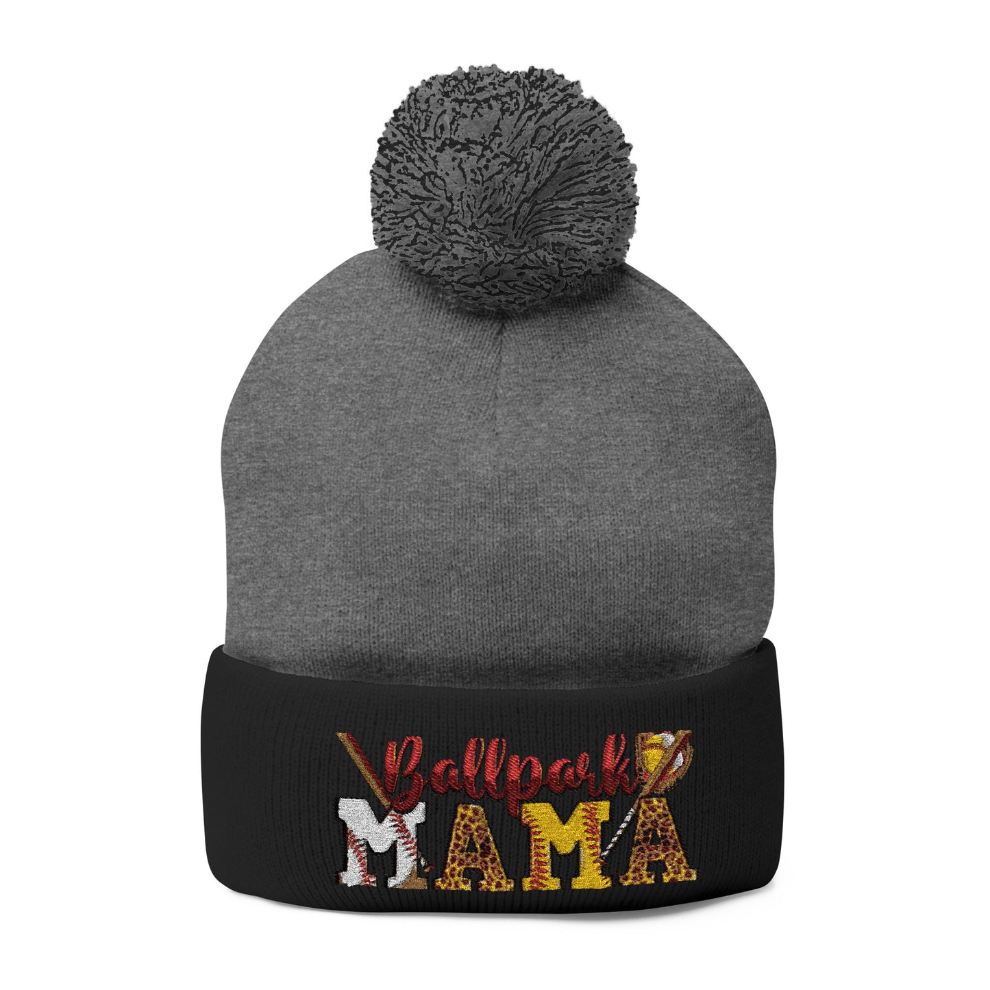 Embroidered 'Ballpark Mama' Pom Pom Knit Cap – Cozy Baseball Mom Beanie