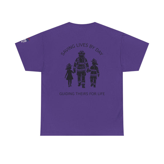 Firefighter Family Tribute Tee, Unisex Heavy Cotton Tee, Gift for Hero, Personalized Shirt, Firefighter Support, Family Bonding