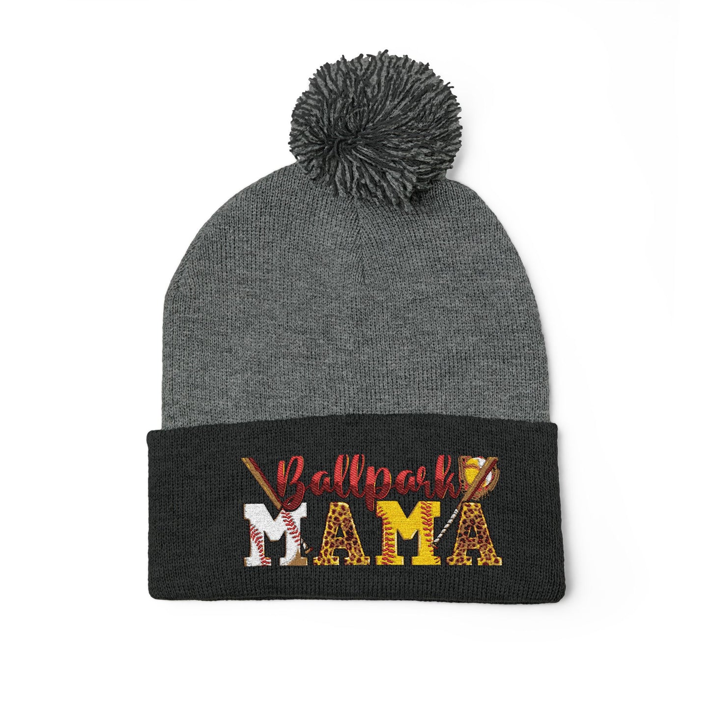 Embroidered 'Ballpark Mama' Pom Pom Knit Cap – Cozy Baseball Mom Beanie
